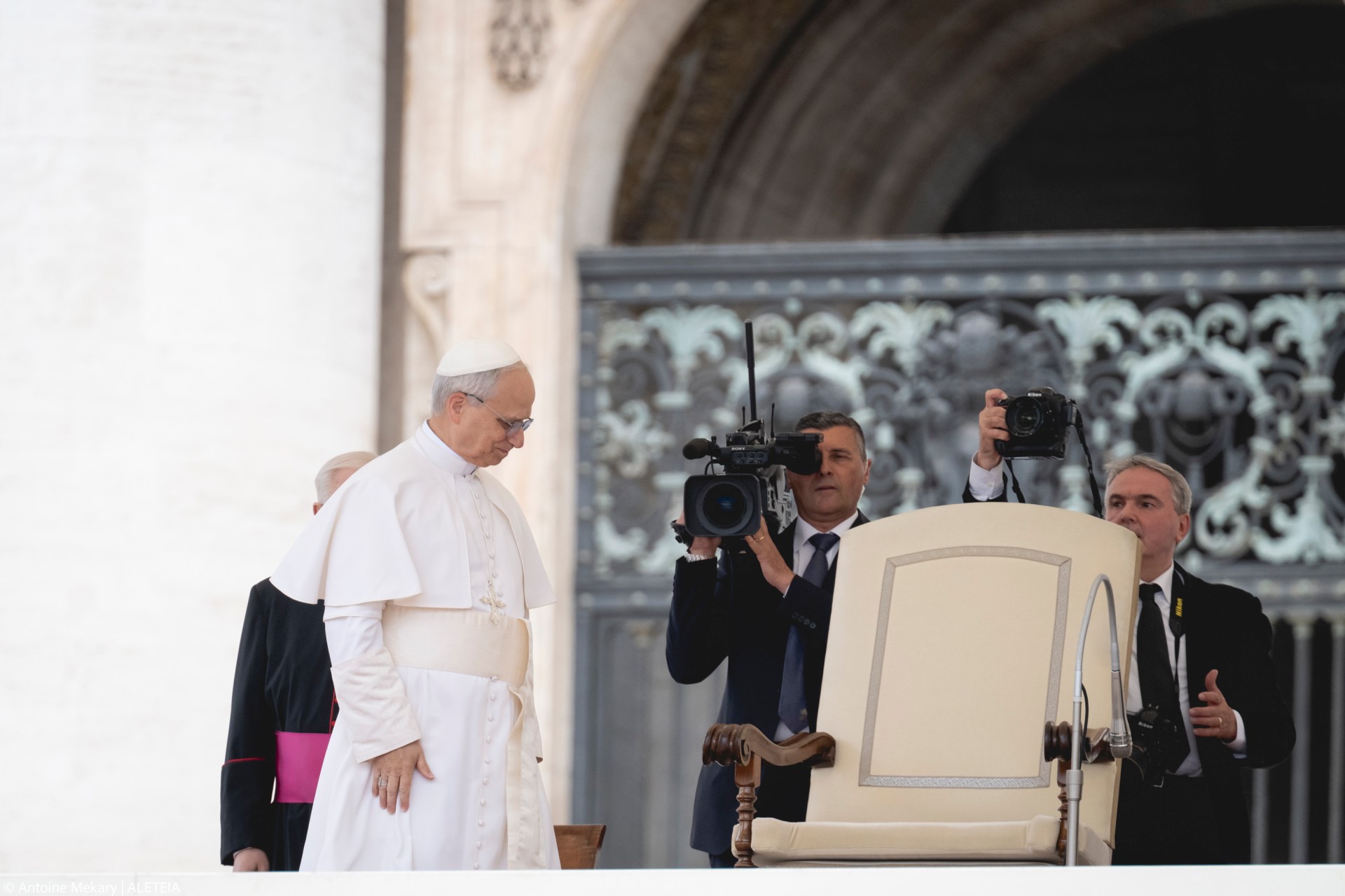 Pope Leo XIV during his first weekly General Audience in St. Peter’s Square, Vatican City, on May 21, 2025.