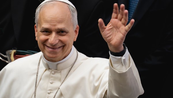 Pope Leo XIV during his audience with media representatives at the Paul VI Hall in the Vatican, on May 12, 2025.