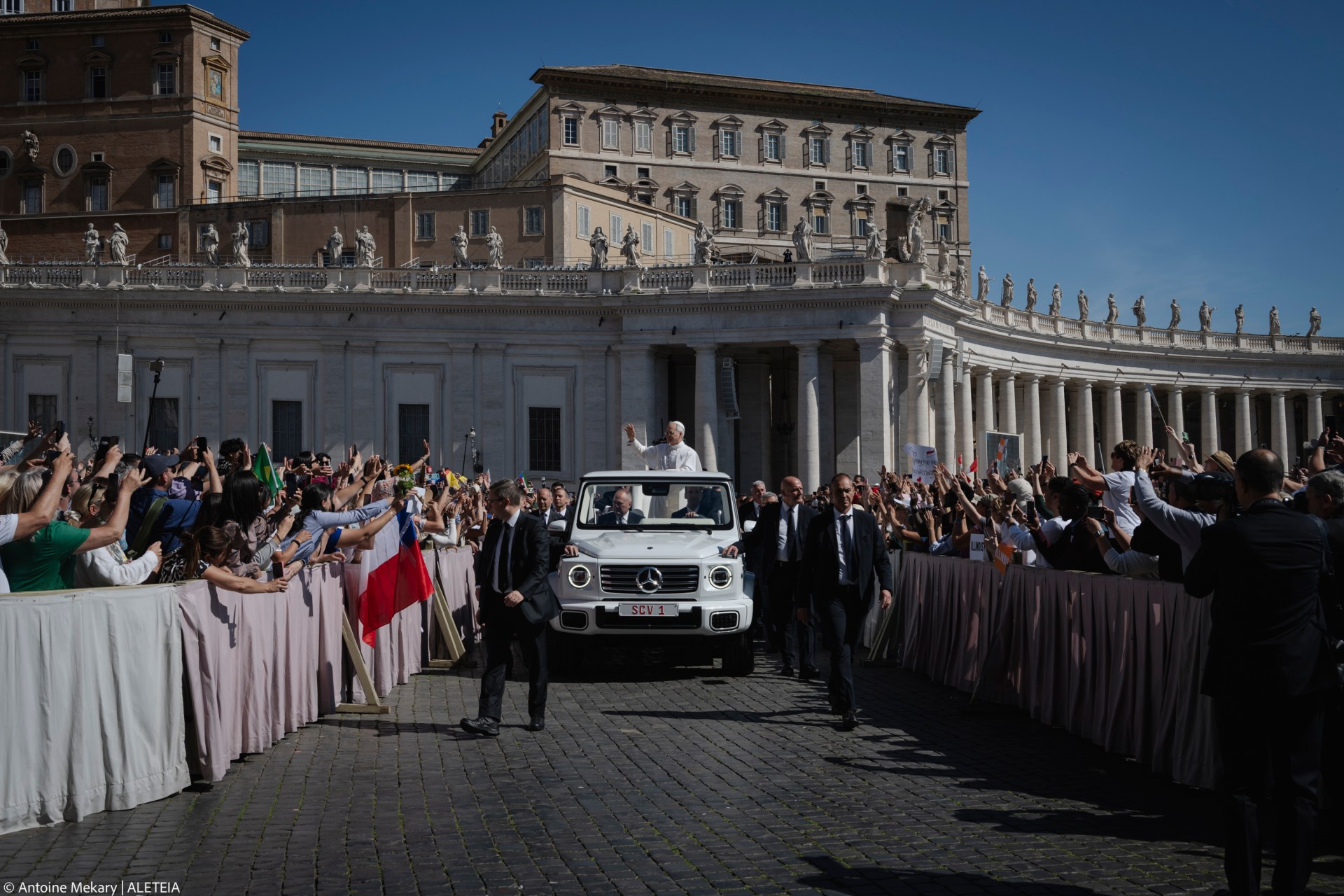 Pope Leo XIV during his weekly general audience at St Peter's Square at The Vatican, on May 28, 2025.