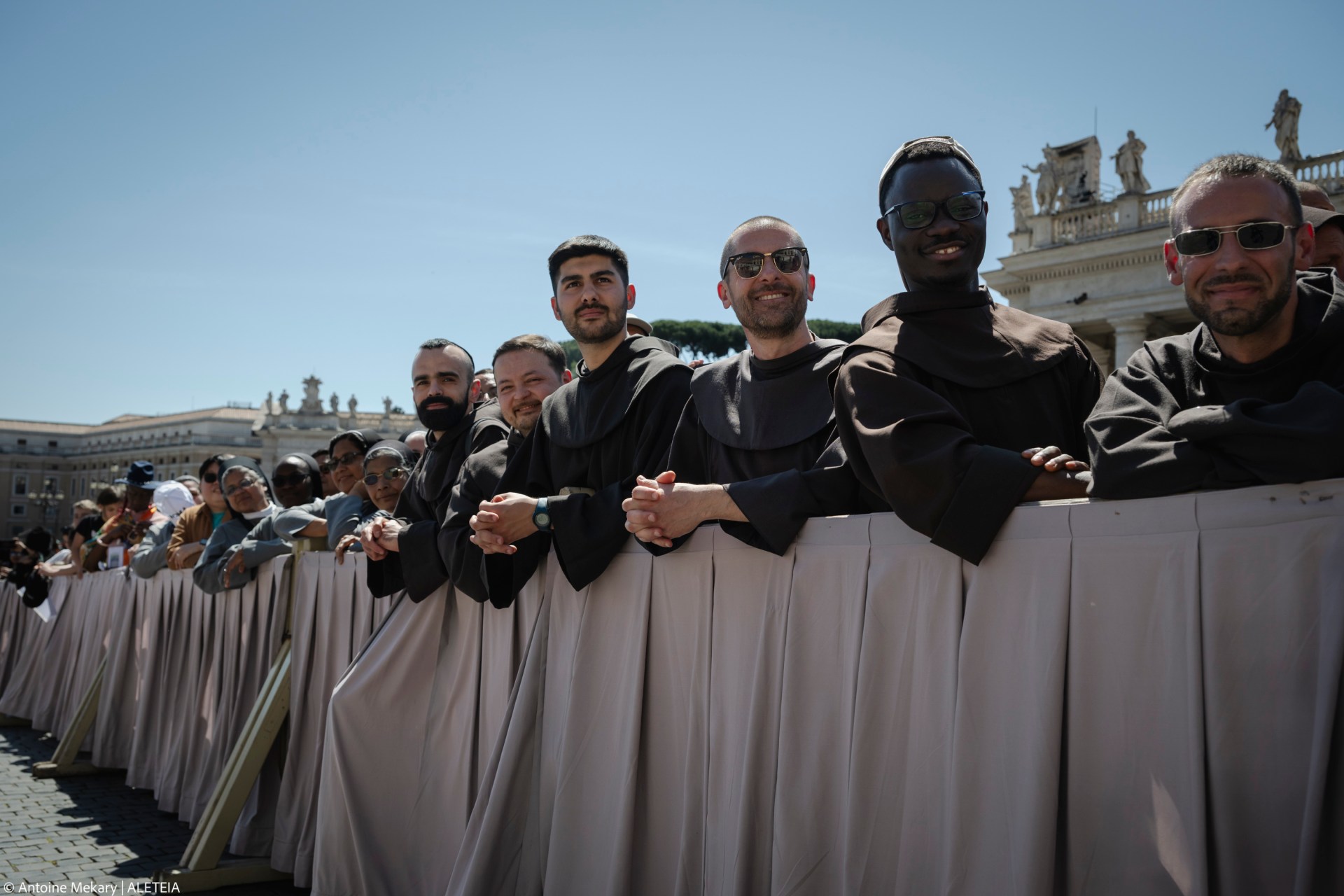 Priest, firars and nuns during Pope Leo XIV's weekly general audience on May 28, 2025, in St. Peter's Square at the Vatican.
