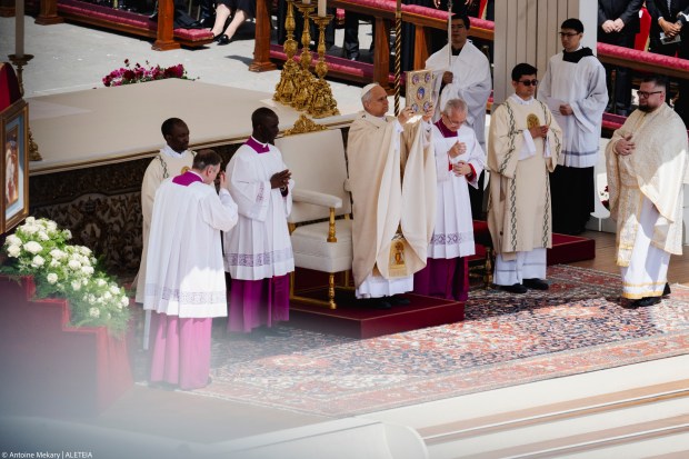 Pope Leo XIV leads a Holy Mass for the Beginning of his Pontificate, in St Peter's square in The Vatican on May 18, 2025.