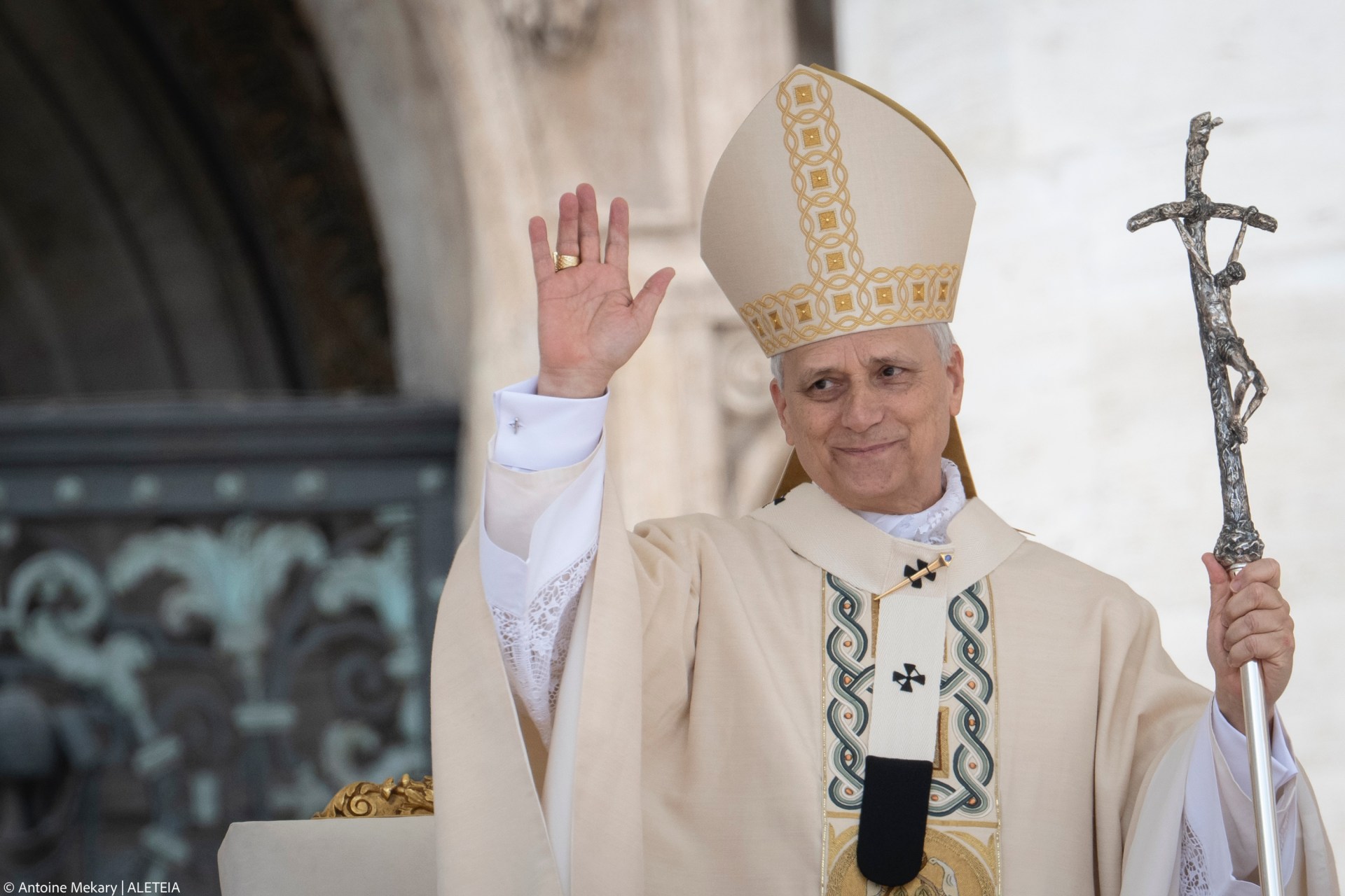 Pope Leo XIV delivers the Regina Caeli prayer after a Holy Mass for the Beginning of his Pontificate, in St Peter's square in The Vatican on May 18, 2025.