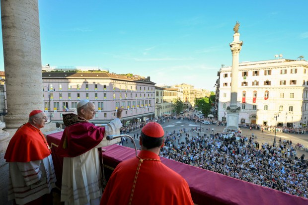 This photo taken and handout on May 25, 2025 by The Vatican Media shows Pope Leo XIV during his visit at St Mary Major in Rome.