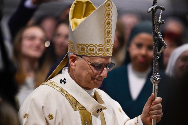 Pope Leo XIV leads a holy mass as he takes possession at Saint John Lateran archbasilica in Rome, on May 25, 2025.