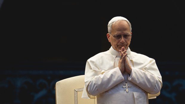 Pope Leo XIV during the Pentecost Vigil prayer in St. Peter's Square at the Vatican on June 7, 2025.