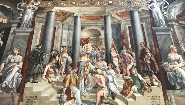 El bautismo de Constantino por Rafael, en la habitación de Constantino, Vaticano