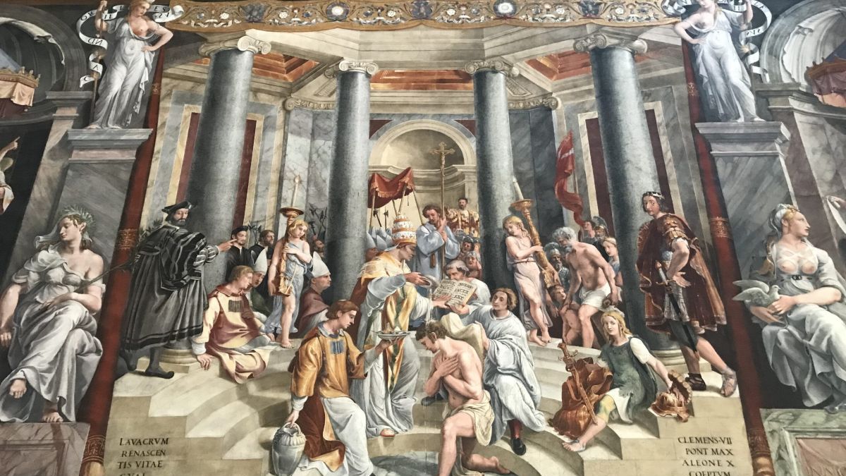 El bautismo de Constantino por Rafael, en la habitación de Constantino, Vaticano