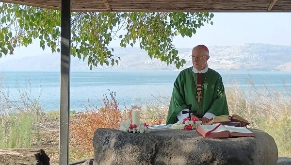 Cardinal Fernando Filoni celebrates Mass on the shore of Lake Tiberias on August 17, 2025