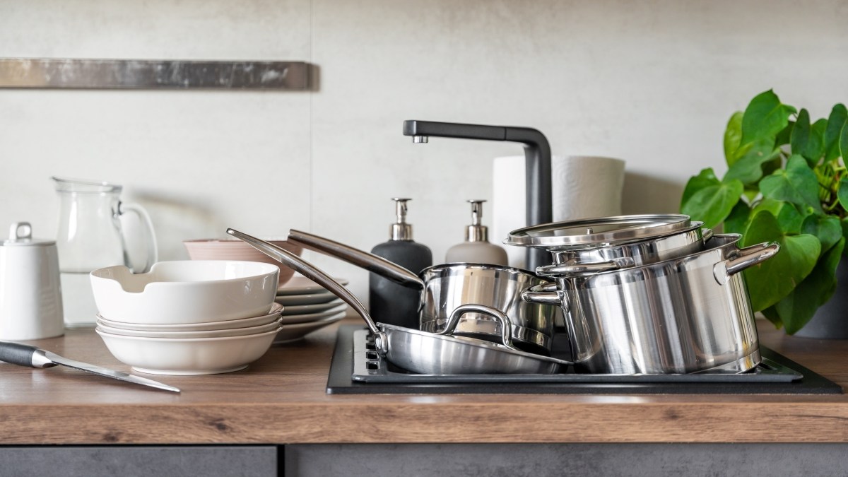 Dirty dishes and unwashed kitchen appliances