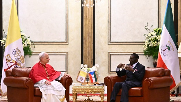 pope-leo-xiv-equatorial-guinea's-president-teodoro-obiang-nguema-mbasogo-presidential-palace-malabo-africa