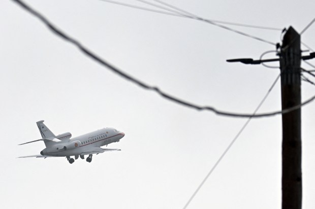 The Spanish Air Force Dassault Falcon 900B aircraft carrying Pope Leo XIV